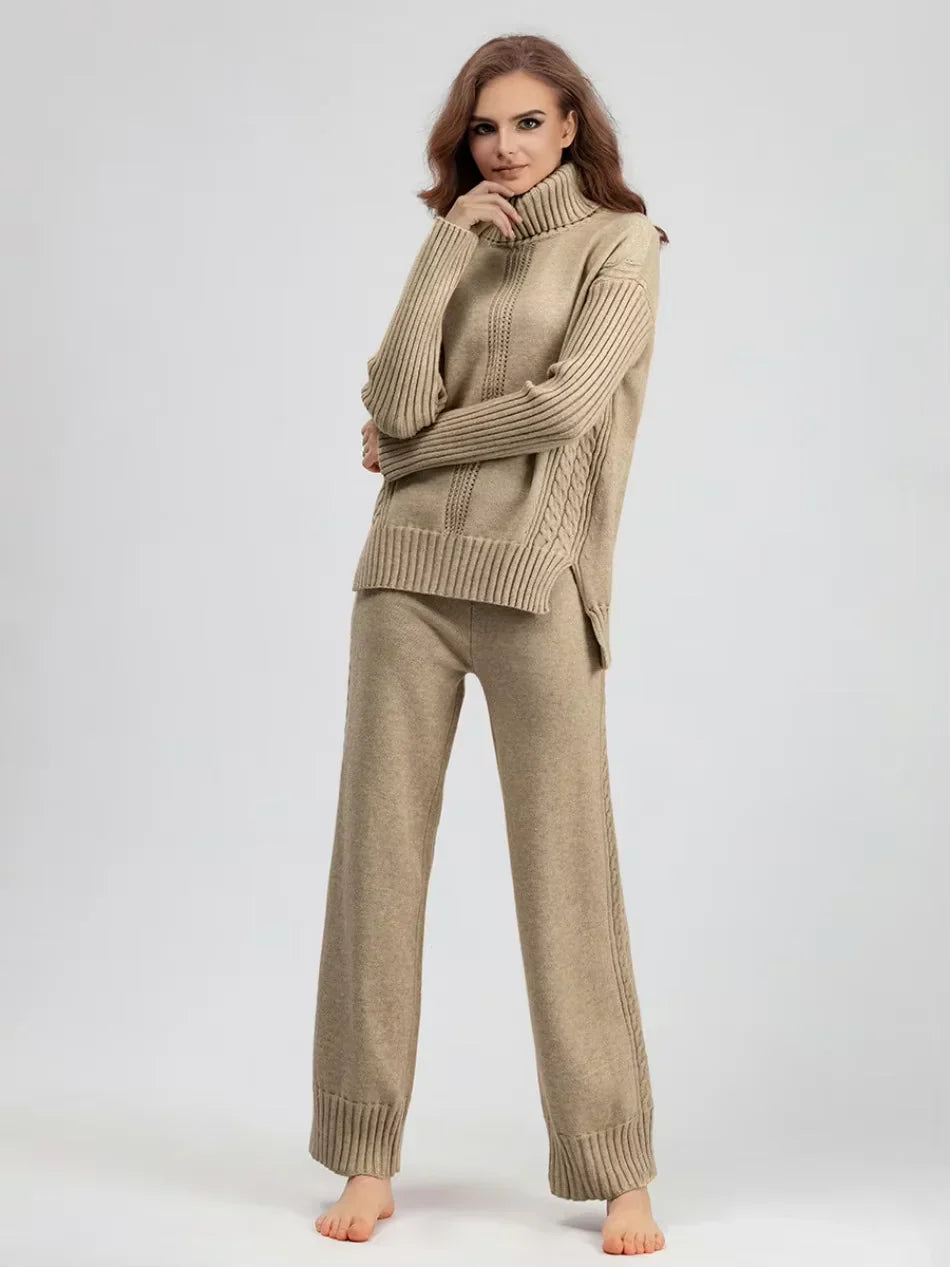 Scarlett - High-neck Knit Sweater & Loose Pants Set