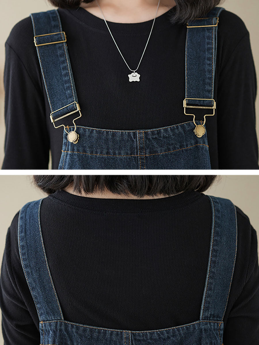 Autumn Retro Patchwork Denim Pocket Jumpsuits Ai1048