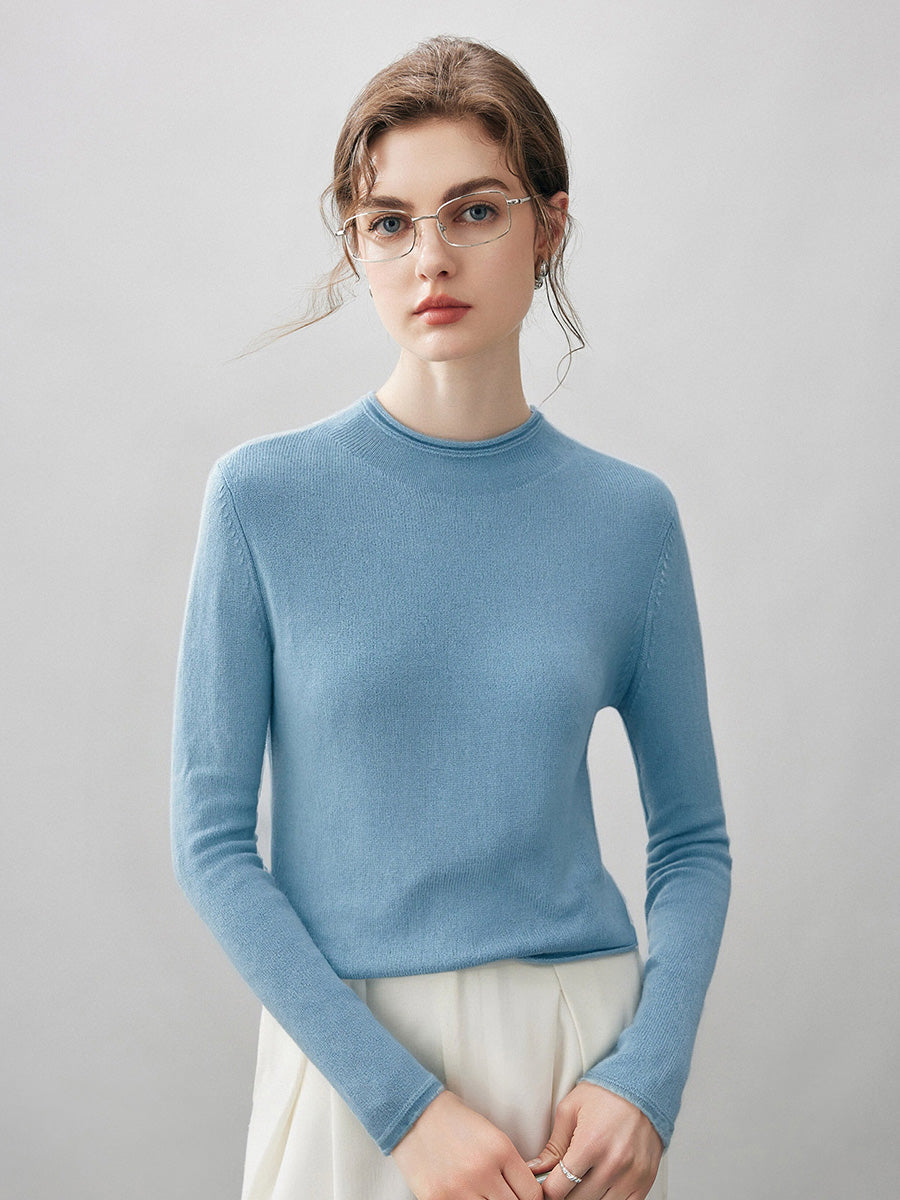 100% Cashmere Round Neck Knit Sweater