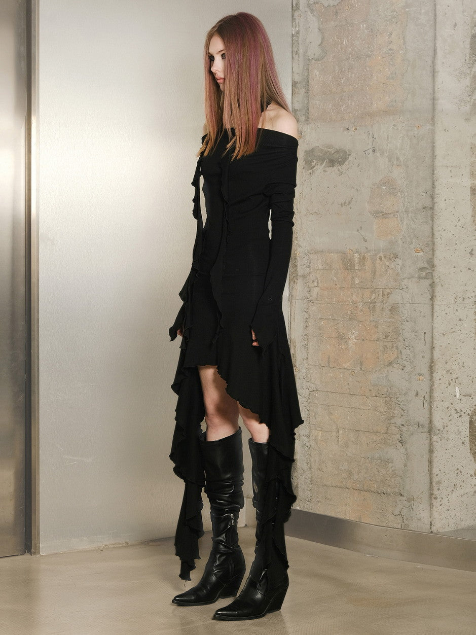 North Node Asymmetric Knit Sweater Dress - Heather and Noir
