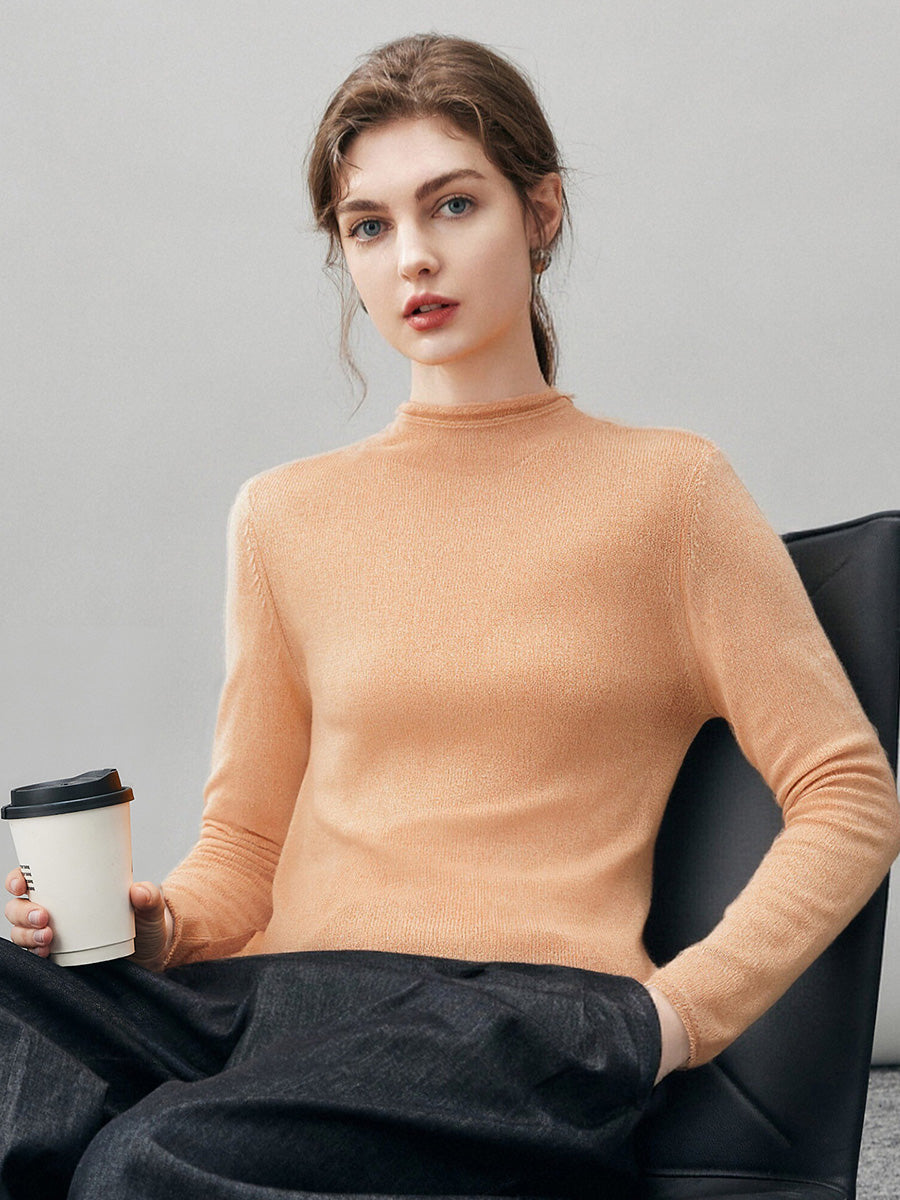 100% Cashmere Round Neck Knit Sweater