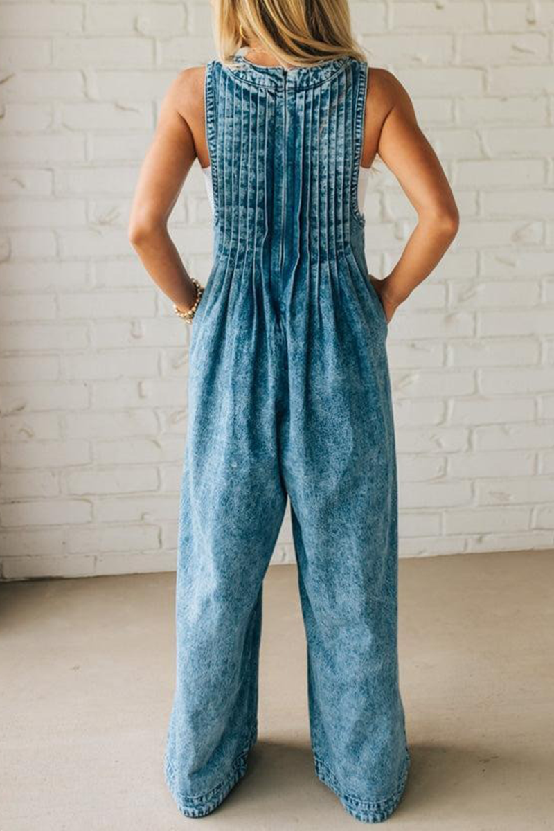 ' Shoulder Strap Hollow Splicing Pleated Jumpsuit