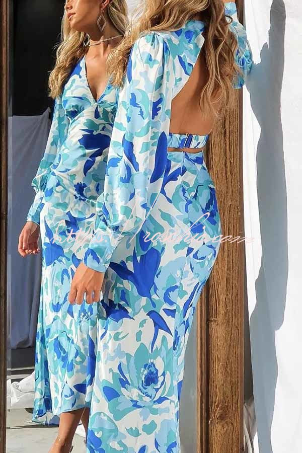 Bouquet Satin Elastic at Back Midi Dress