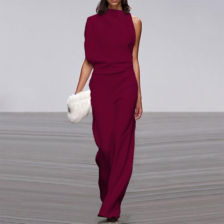 Pants Color One Shoulder Pile Collar Jumpsuit Popular Dress Trousers