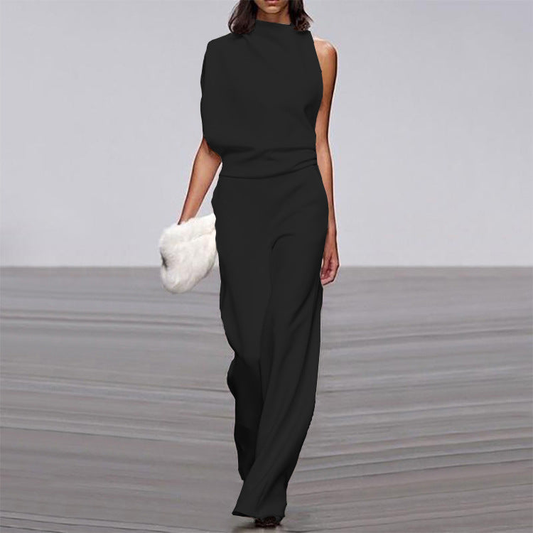 Pants Color One Shoulder Pile Collar Jumpsuit Popular Dress Trousers