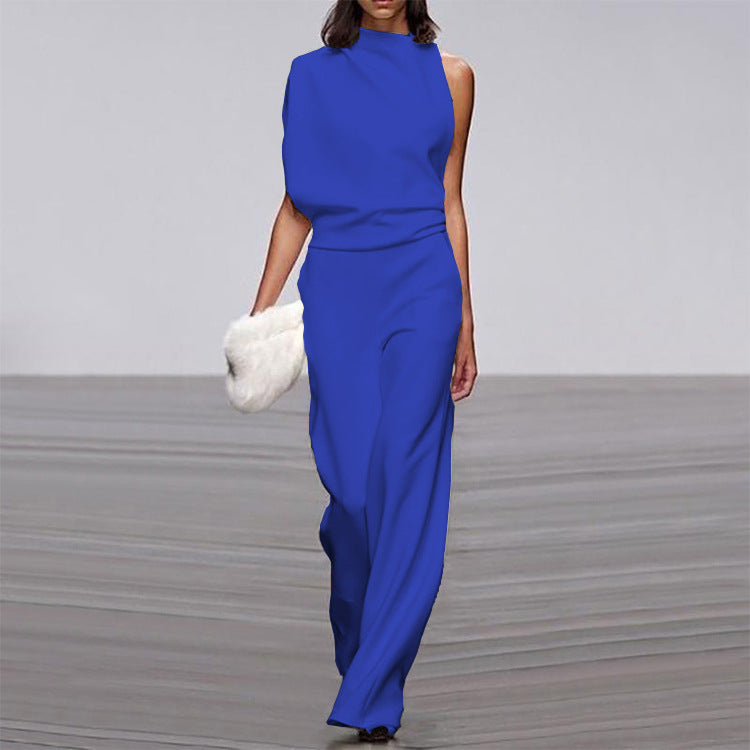 Pants Color One Shoulder Pile Collar Jumpsuit Popular Dress Trousers