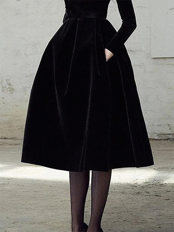 Long Sleeves Skinny Color High Neck Midi Dresses
