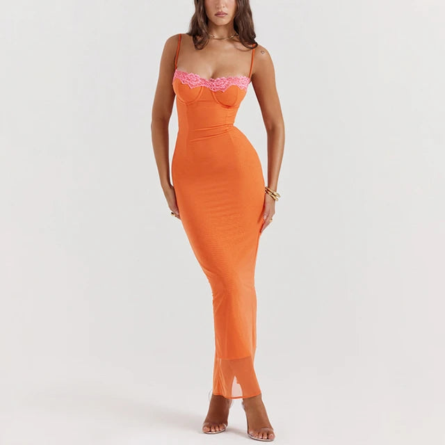 Lace Tube Party Dress High Waist Slim Fit Suspender Dresses Sleeveless Backless Long Dress for
