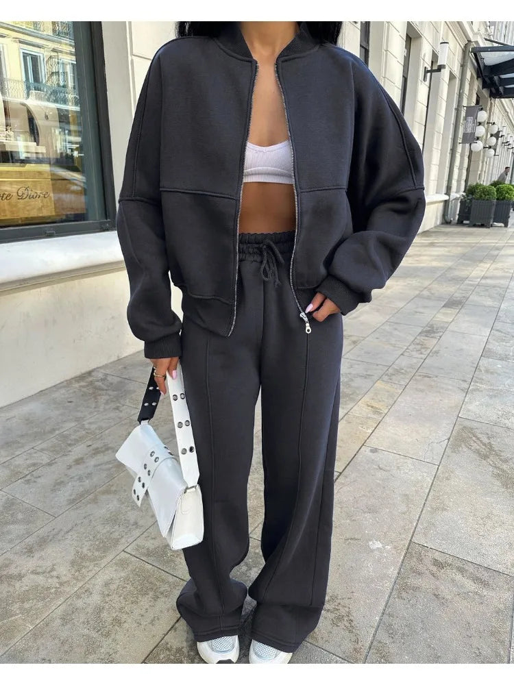 Autumn 2 Piece-set Tracksuit Trousers Outfits Female Slim High Waist Drawstring Clothes Loose ’s Pants Sets