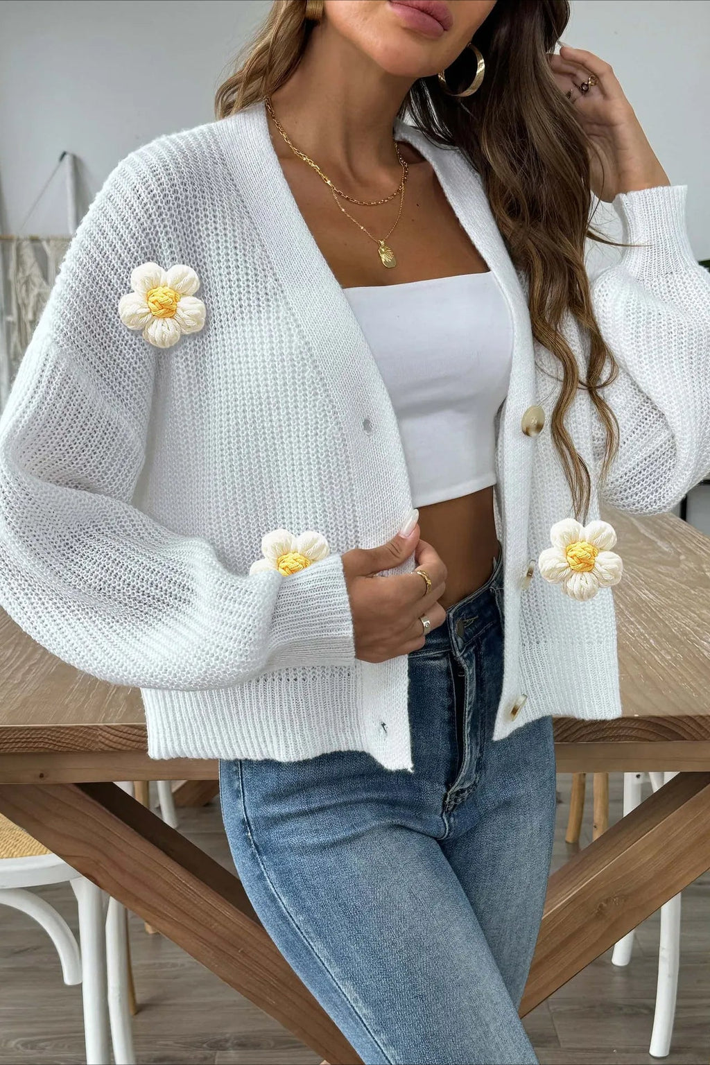 Short Knit Long Sleeve Cardigan