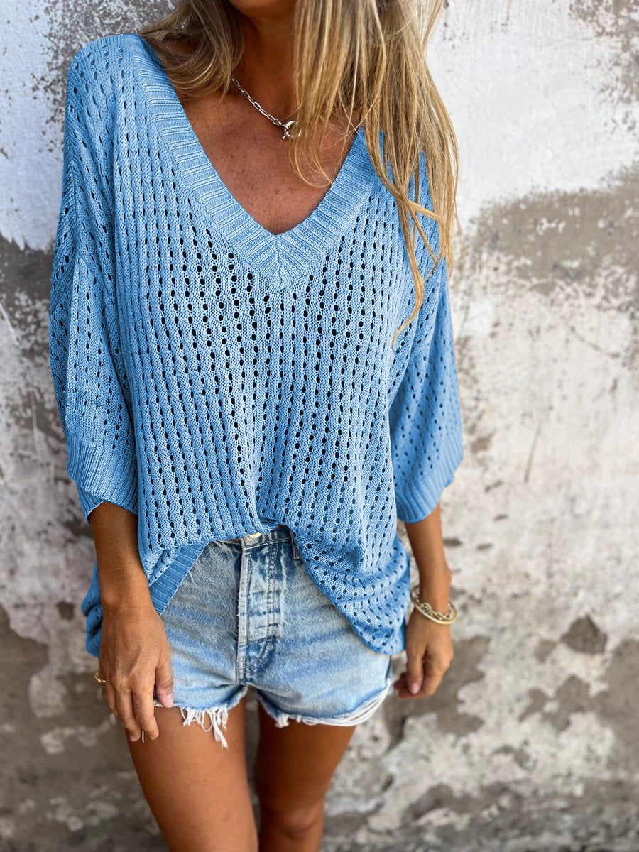 Marigold - V-neck Crochet Sweater
