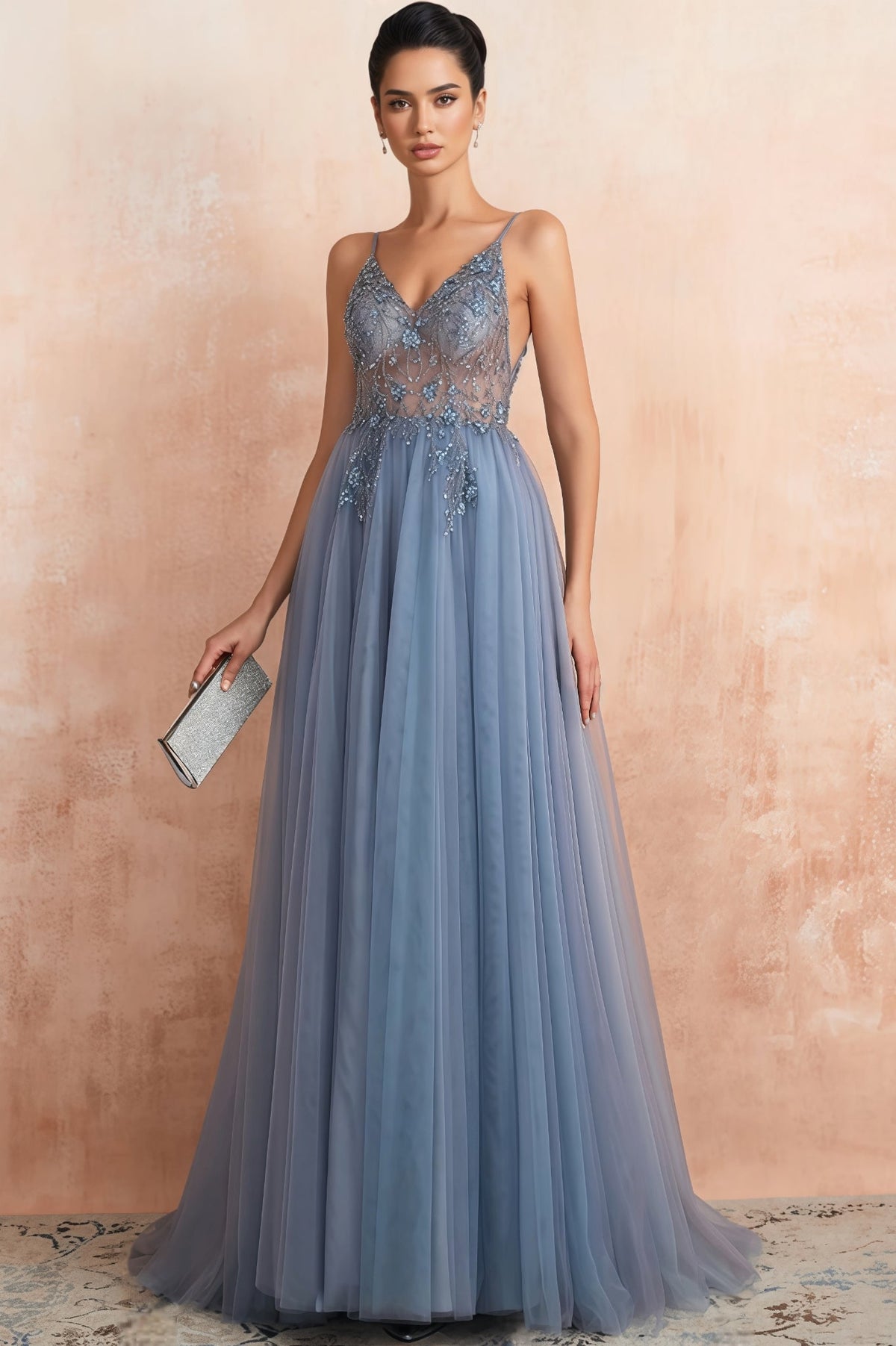 Luz Mesh and Diamond Maxi Dress