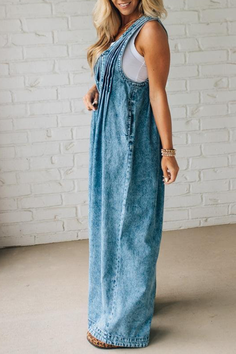' Shoulder Strap Hollow Splicing Pleated Jumpsuit