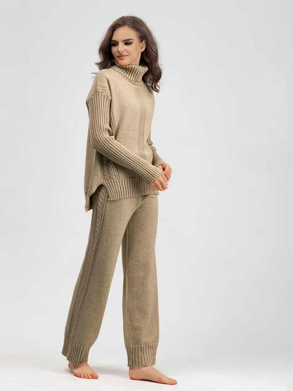 Scarlett - High-neck Knit Sweater & Loose Pants Set