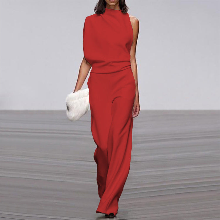 Pants Color One Shoulder Pile Collar Jumpsuit Popular Dress Trousers