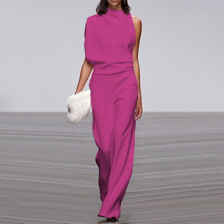 Pants Color One Shoulder Pile Collar Jumpsuit Popular Dress Trousers