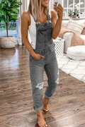 Street Print Ripped Patchwork Buttons Off the Shoulder Regular Jumpsuits(4 Colors)