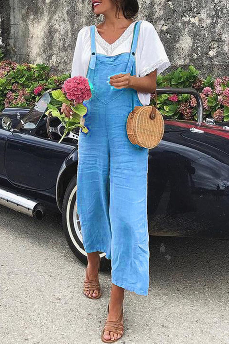 Street Spaghetti Strap Loose Jumpsuits(5 Colors)