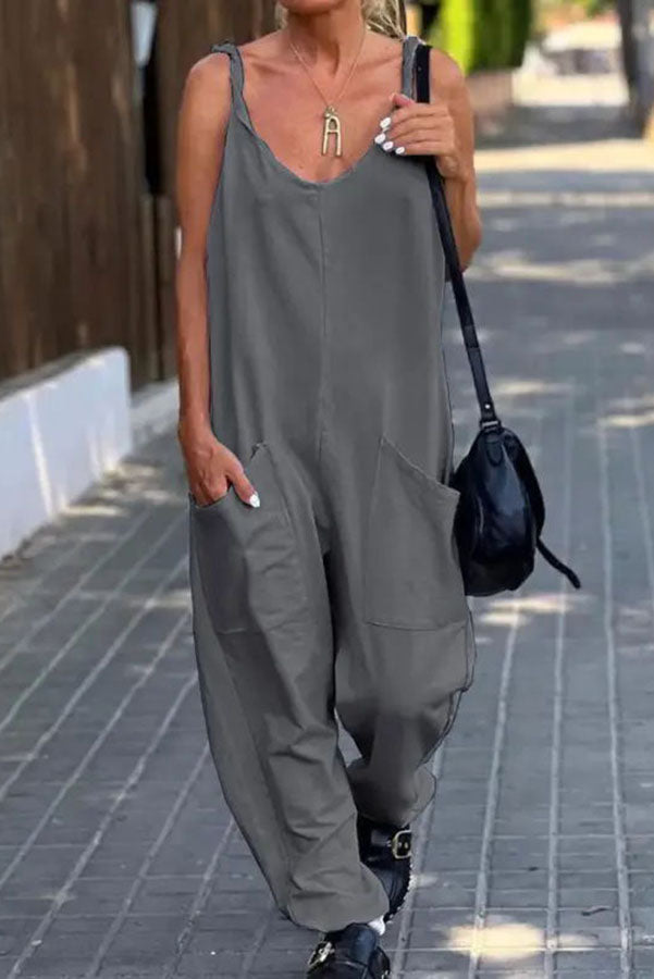 Relaxing Bay Color Pocketed Beach Jumpsuit