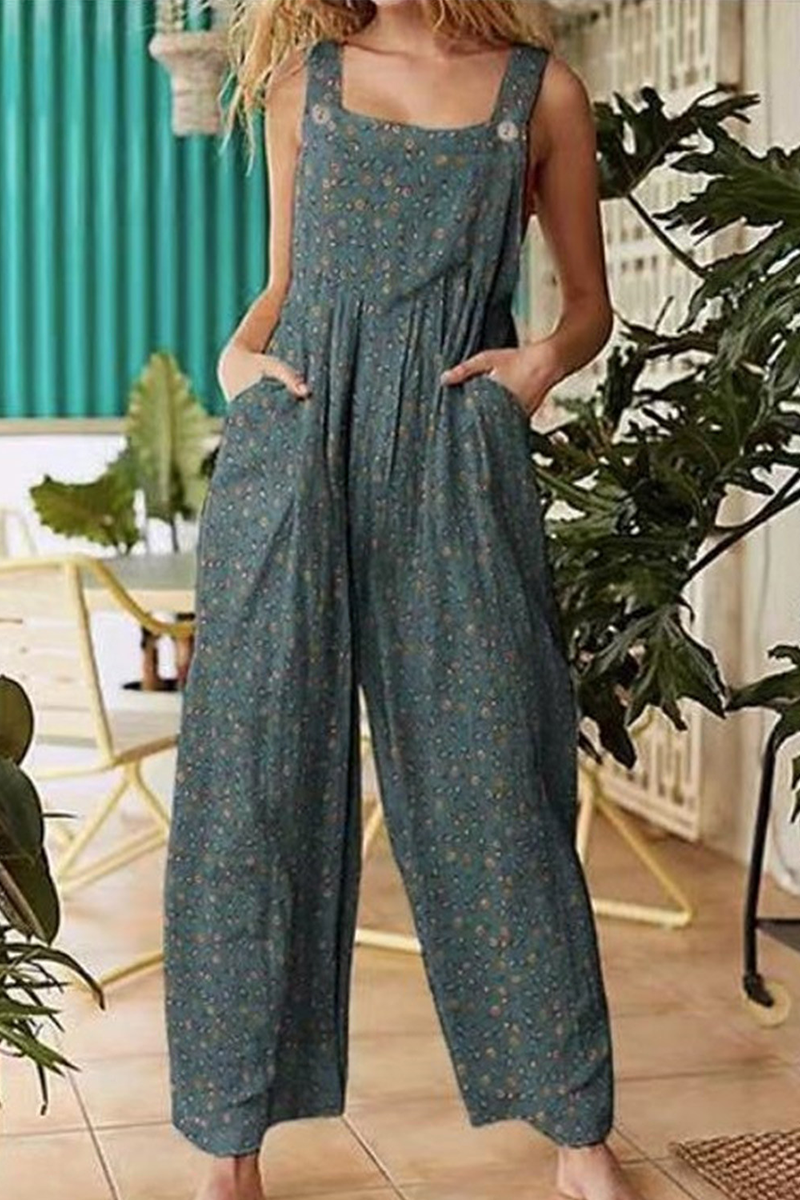Pocket Square Collar Regular Jumpsuits