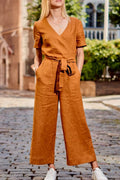 Patchwork V Neck Loose Jumpsuits