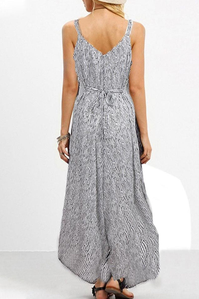 Striped Patchwork Spaghetti Strap Loose Jumpsuits