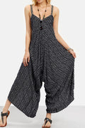 Striped Patchwork Spaghetti Strap Loose Jumpsuits