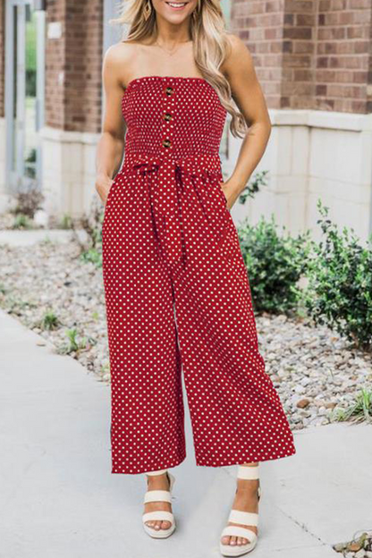 Dot Frenulum Buckle Strapless Straight Jumpsuits