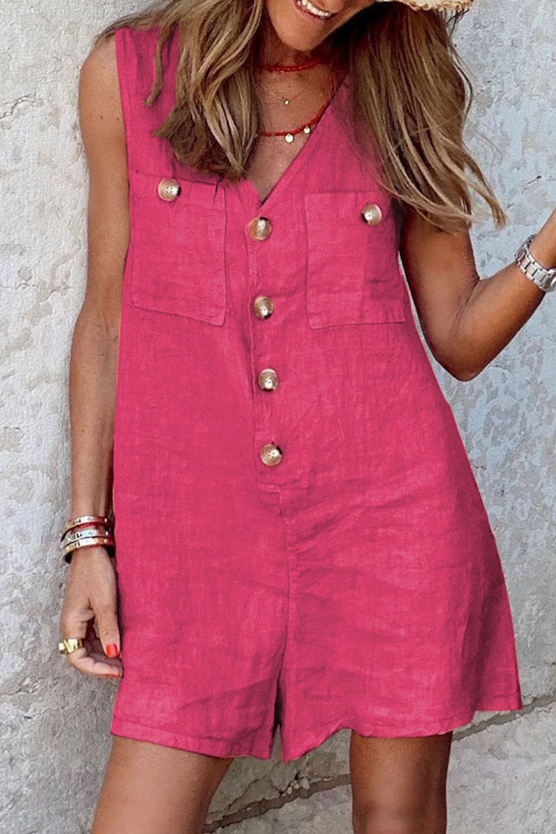 Patchwork V Neck Loose Jumpsuits(4 Colors)