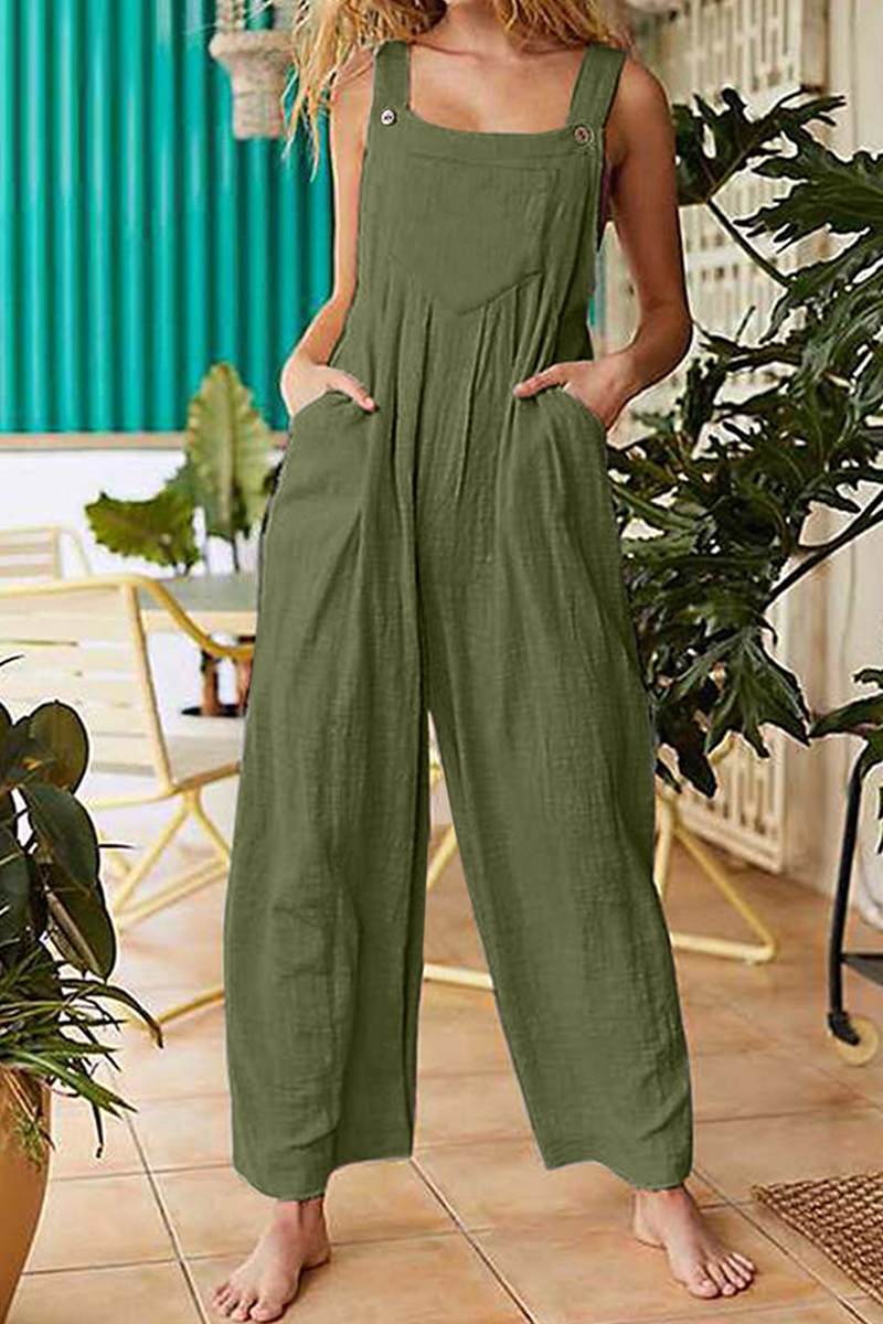 Pocket Buttons Square Collar Jumpsuits