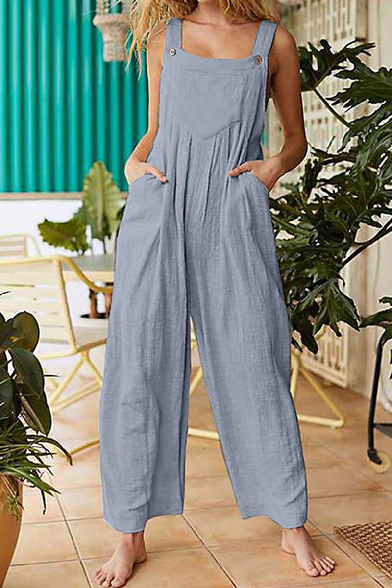 Pocket Buttons Square Collar Jumpsuits