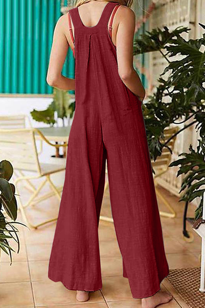 Pocket Buttons Square Collar Jumpsuits