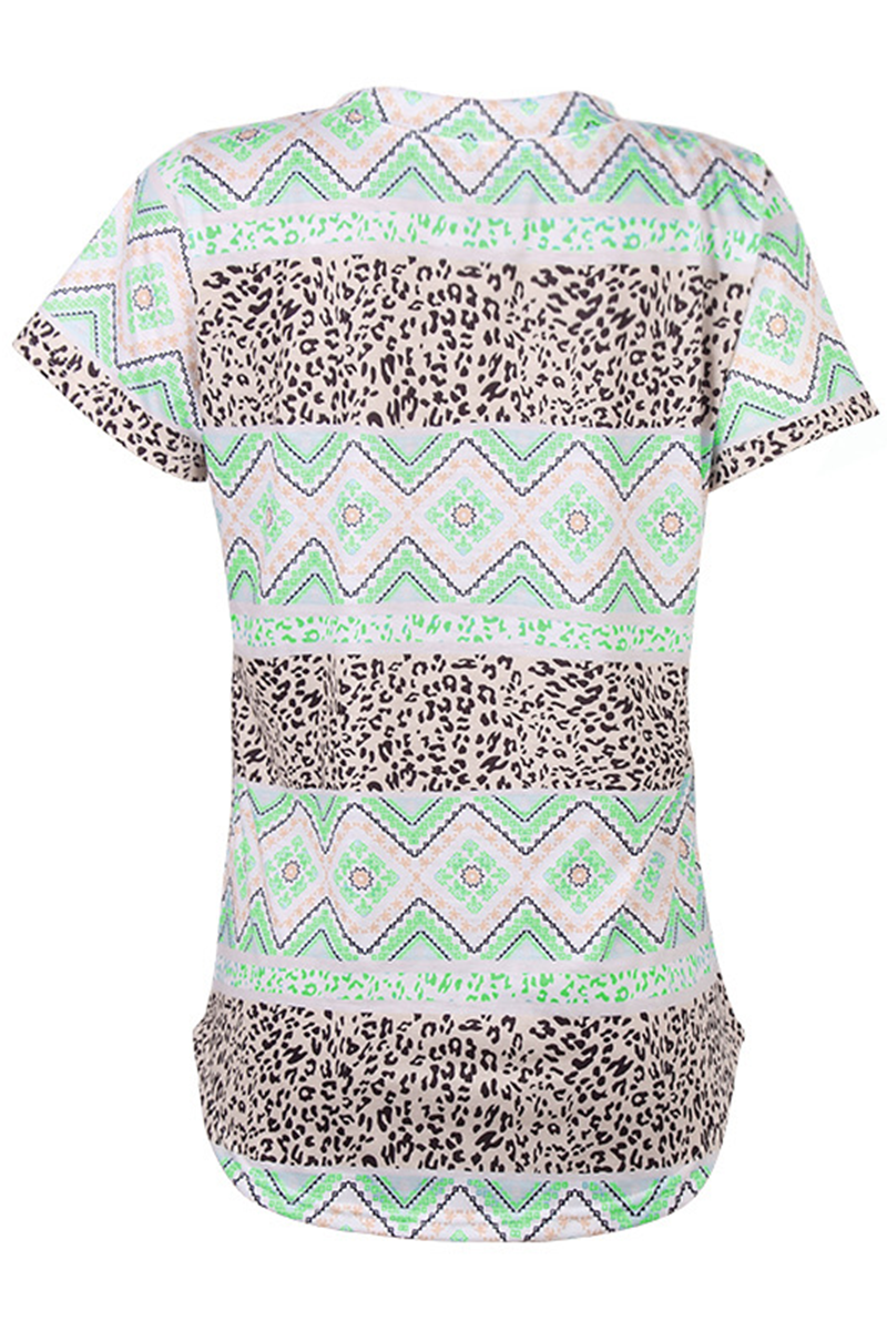 Street Print Leopard Pocket V Neck T-shirts(7 Colors)