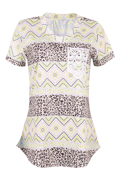 Street Print Leopard Pocket V Neck T-shirts(7 Colors)