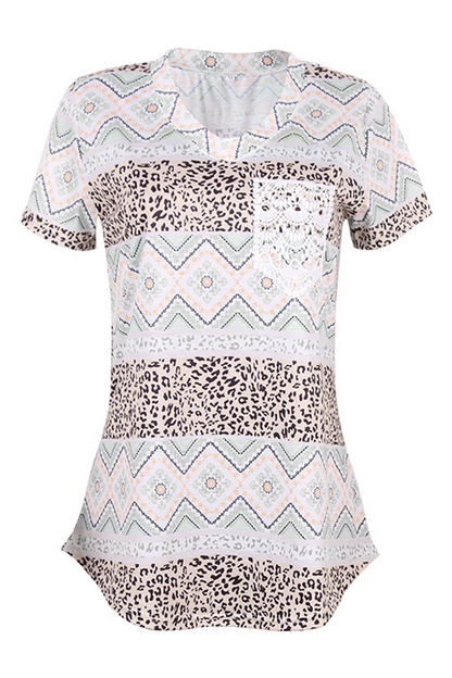 Street Print Leopard Pocket V Neck T-shirts(7 Colors)