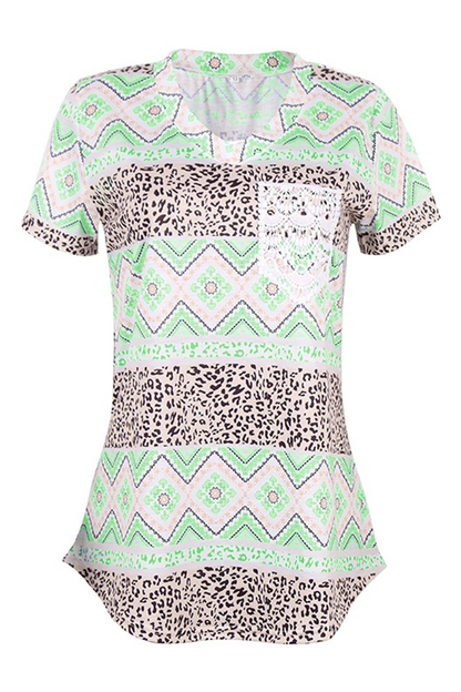 Street Print Leopard Pocket V Neck T-shirts(7 Colors)