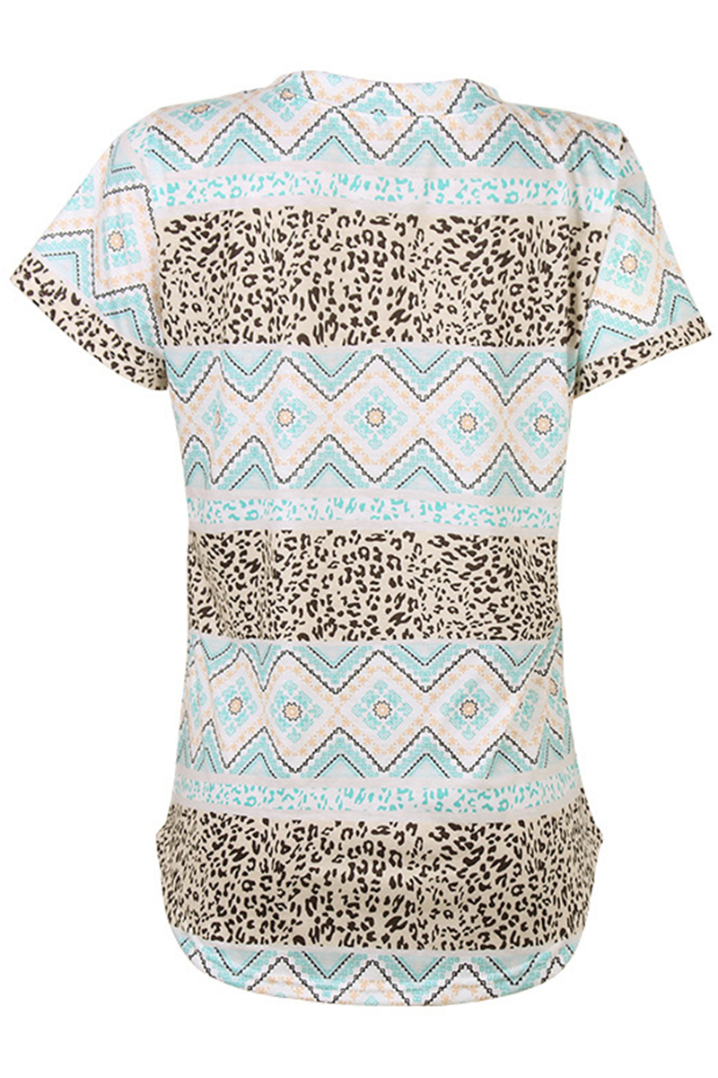 Street Print Leopard Pocket V Neck T-shirts(7 Colors)