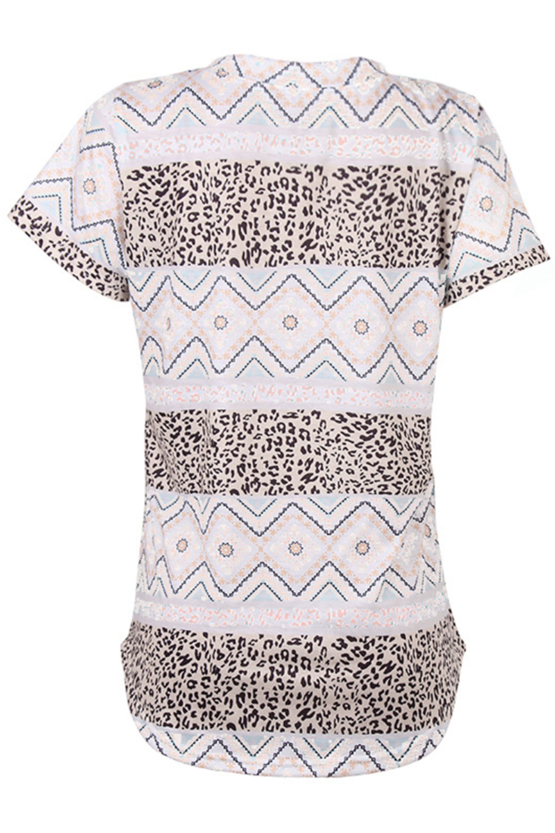 Street Print Leopard Pocket V Neck T-shirts(7 Colors)