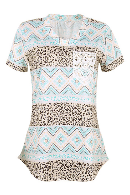 Street Print Leopard Pocket V Neck T-shirts(7 Colors)