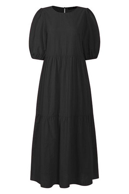 Patchwork Buttons O Neck Cake Skirt Dresses(3 Colors)