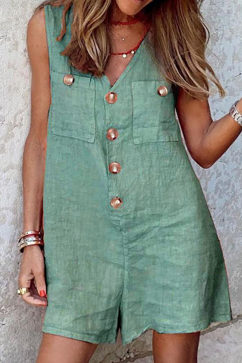 Patchwork V Neck Loose Jumpsuits(4 Colors)