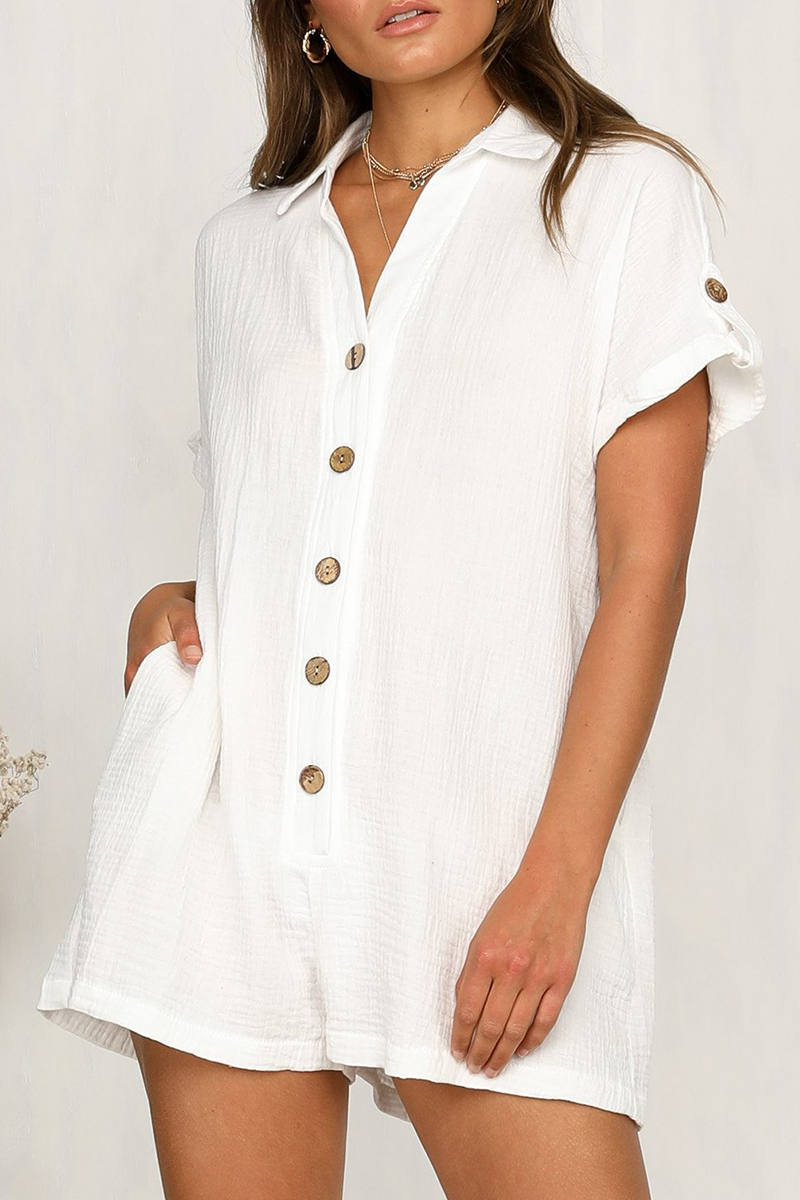 Buckle Turndown Collar Straight Jumpsuits(5 Colors)