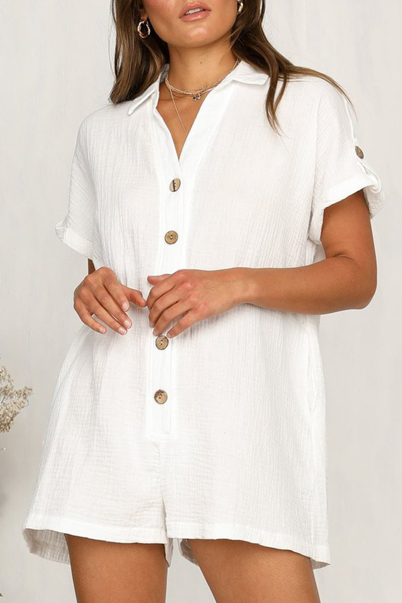 Buckle Turndown Collar Straight Jumpsuits(5 Colors)