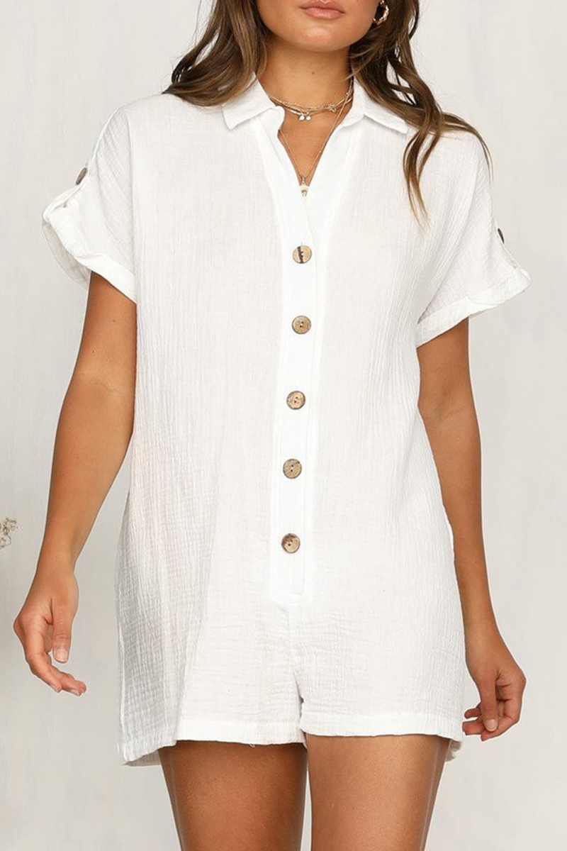 Buckle Turndown Collar Straight Jumpsuits(5 Colors)