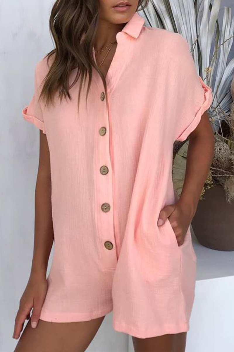 Buckle Turndown Collar Straight Jumpsuits(5 Colors)