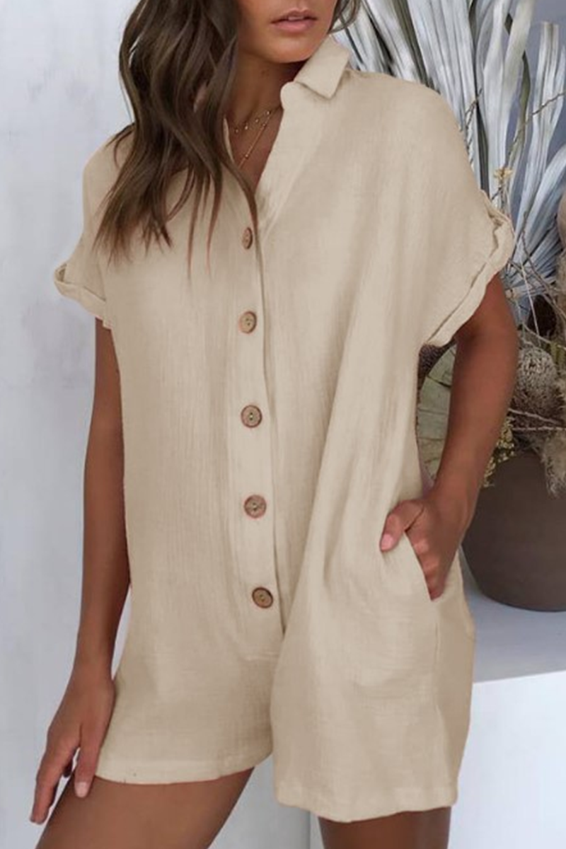 Buckle Turndown Collar Straight Jumpsuits(5 Colors)