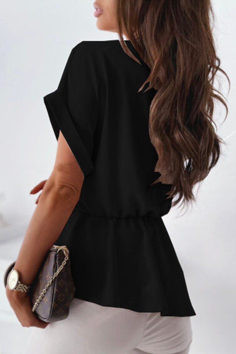 Patchwork Strap Design V Neck Blouses(4 Colors)