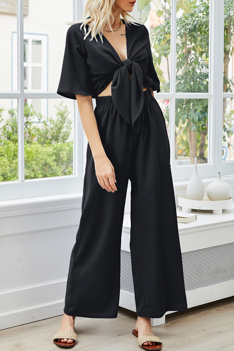 Patchwork Strap Design V Neck Jumpsuits