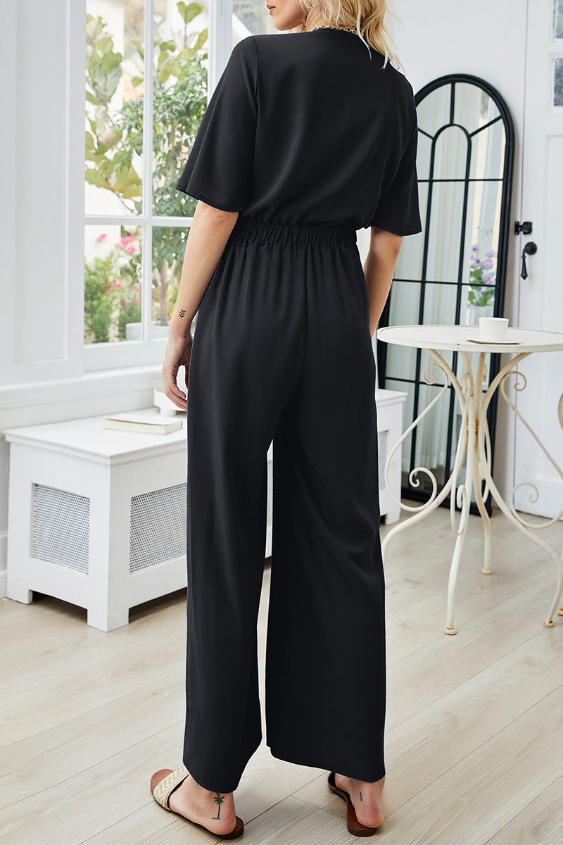 Patchwork Strap Design V Neck Jumpsuits
