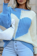 Patchwork Contrast O Neck Tops Sweater
